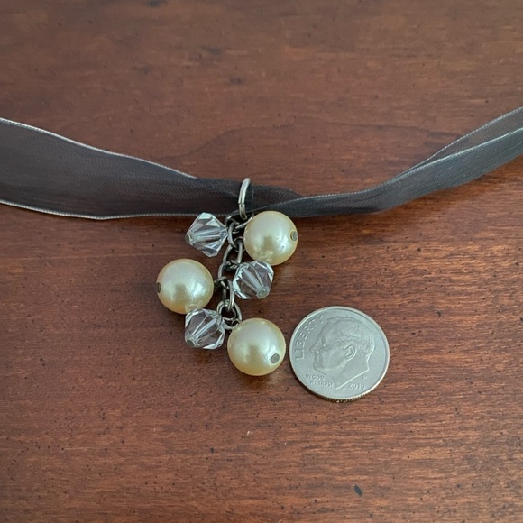 Elegant Black Tulle Necklace w/ Faux Pearls & Crystals on Sterling Silver - Picture 4 of 4